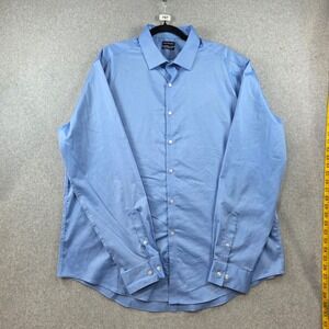 Van Heusen Mens Dress Shirt Blue Wrinkle Free Slim Fit Stretch L 16-16.5 34/35